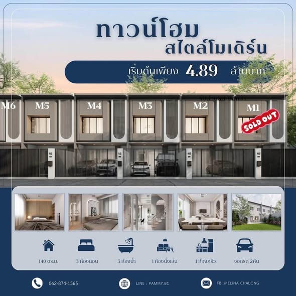 89 Million THB Prime Chalong Location Located in Soi The Bell Condo, Chalong Modern 2-Storey Townhome Designed with spacious living areas an