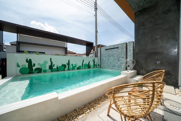 This stylish 2-Bedroom Private Pool Villa at The 8 Pool Villa is ideal for couples, small families, or digital nomads looking for a short-te