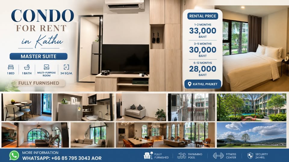 DH882 The Origin Kathu Patong 1 bedroom 1 multi purpose room 1 bathroom 34 SqM Fully Furnished 28,000 per month / yearly contract