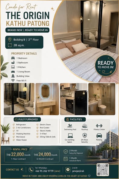 for Rent | The Origin Kathu Patong Brand New | Ready to Move In Building B | 2nd Floor 28 sq