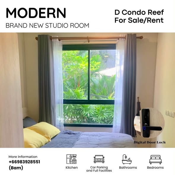 for Sale/Rent (Owner Posted) One-Bedroom Luxury Condo with Pool Access in Kathu - D Condo Reef Kathu, Phuket This studio condo is situated
