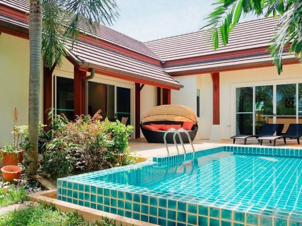Step into refined tropical living with this elegant 3bedroom pool villa near Rawai Beach, Phuket Designed with style and comfort in mind, th