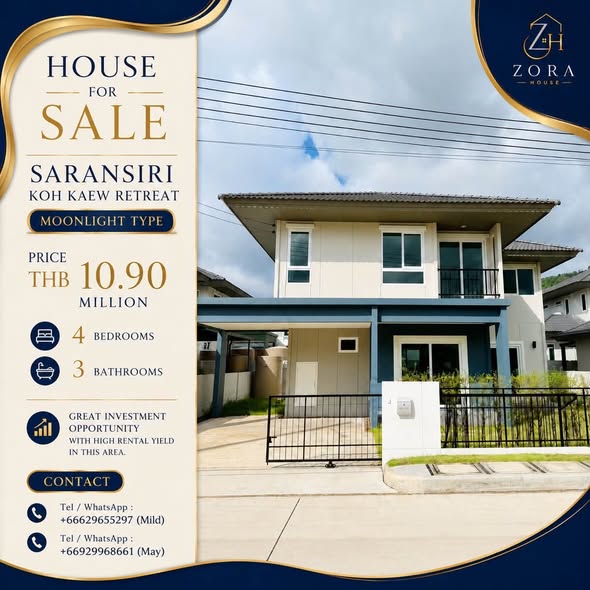 for Sale – Saransiri Koh Kaew Retreat 2-Storey Detached House | MOONLIGHT Type Price: THB 10