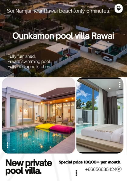 for Rent – Rawai, Phuket Only 5 minutes from Rawai Beach Enjoy privacy, comfort, and a modern lifestyle in this beautiful villa, perfect f