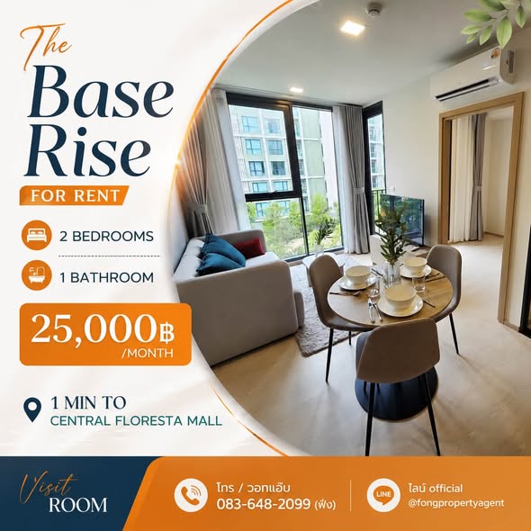 ute from Central Floresta Mall 2 Bedrooms 1 Bathroom Fully furnished & ready to move in 4th floor , pool view Rental Price: 25,000 THB/month