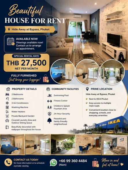for Rent – Hide Away at Bypass, Phuket Available Now Special Rental Rate: THB 27,500 net/month Viewings available now – contact us to arra