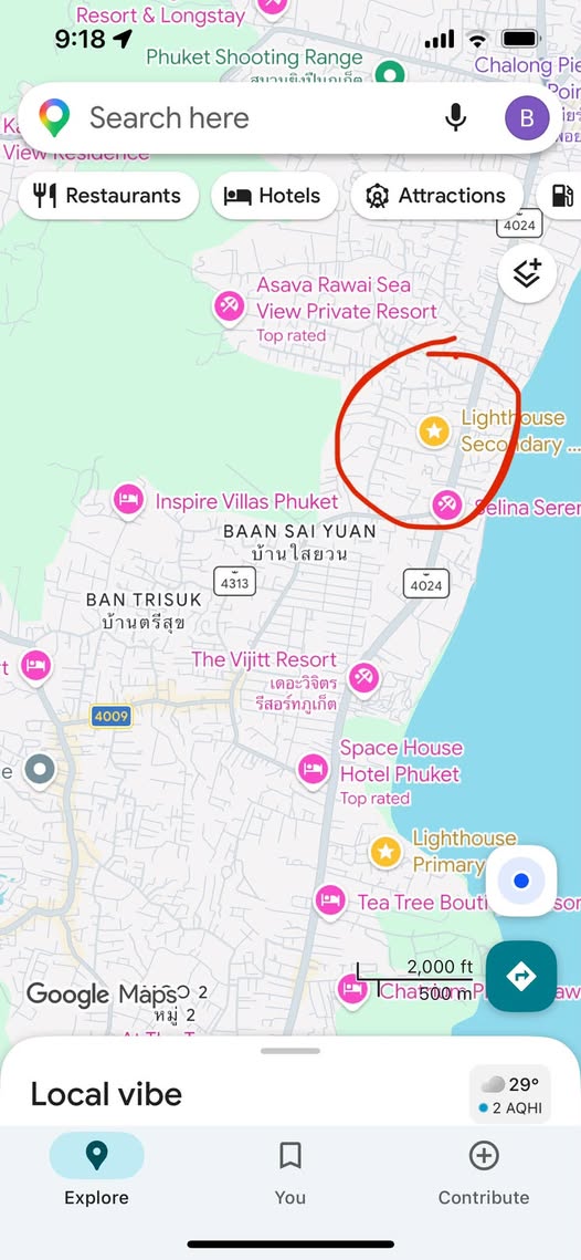Requirements: * House or apartment in or close to the circled area * 1–2 bedrooms * Budget: 20,000–30,000 THB/month * Minimu