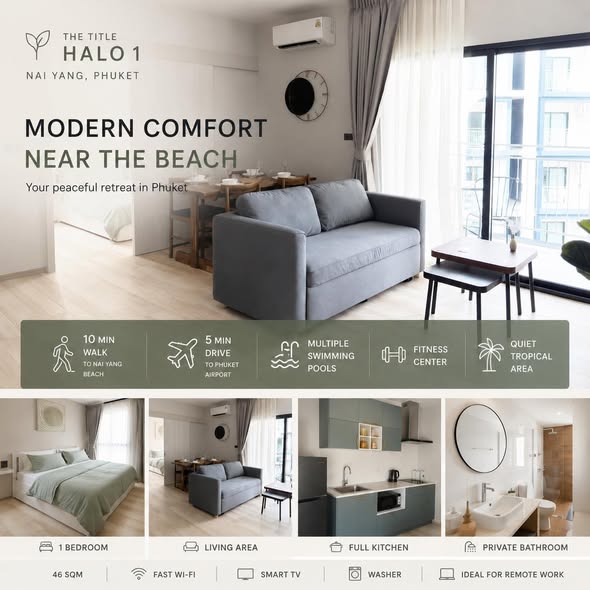 Spacious 1-Bedroom Apartment at The Title Halo 1, Nai Yang, Phuket Comfortable and modern apartment in the new The Tit