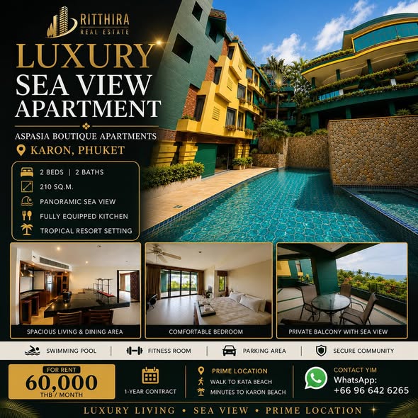 for Rent Aspasia Boutique Apartments | Karon, Phuket Panoramic Sea View • 2 Bedrooms | 2 Bathrooms • 210 sq