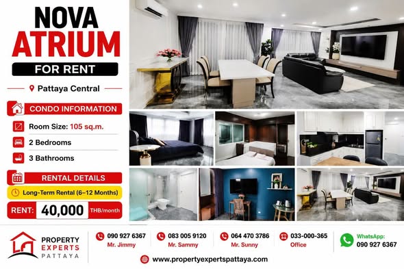 for Rent #DirectOwner Location: Central Pattaya Property Highlights • Spacious 105 sq