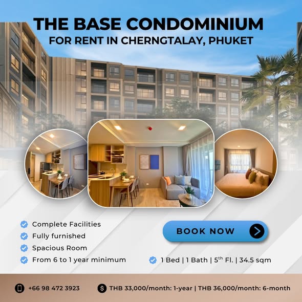 FOR RENT The Base Cherngtalay Phuket 1 Bed | 1 Bath | 34
