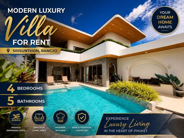 for rent 4 Bedrooms /5 Bathrooms, Chengtaley, Srisunthorn, Phuket
