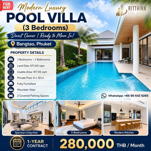 for Rent 3 Bedrooms | Direct Owner | Ready to Move In Bang Tao, Phuket More Photos: